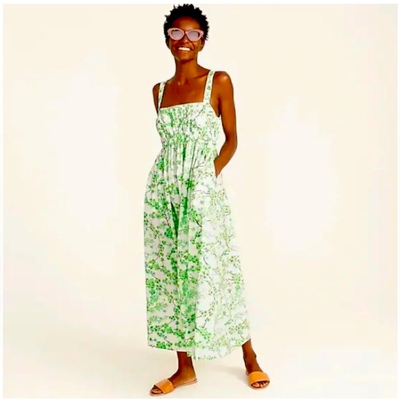 J.Crew Gathered Tank Midi Dress in lime cherry blossoms - Picture 1 of 14